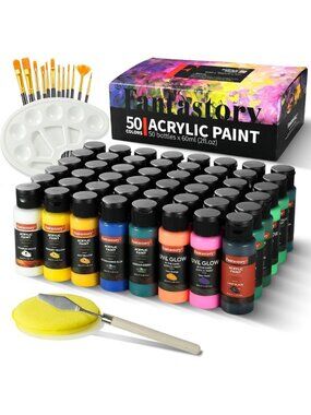Vibrant 50-Color Acrylic Paint Set with Brushes & Accessories - Non-Toxic
